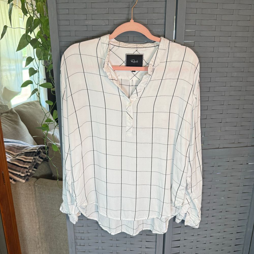 Rails Reese Grid‎ Band Collar Shirt, Size Small